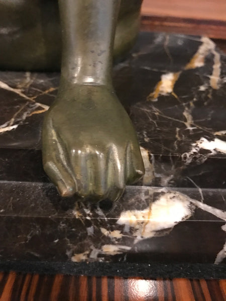 Signed French Art Deco Bronze sculpture of Nude Seated Female