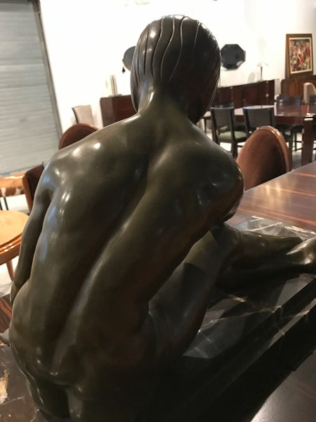 Signed French Art Deco Bronze sculpture of Nude Seated Female