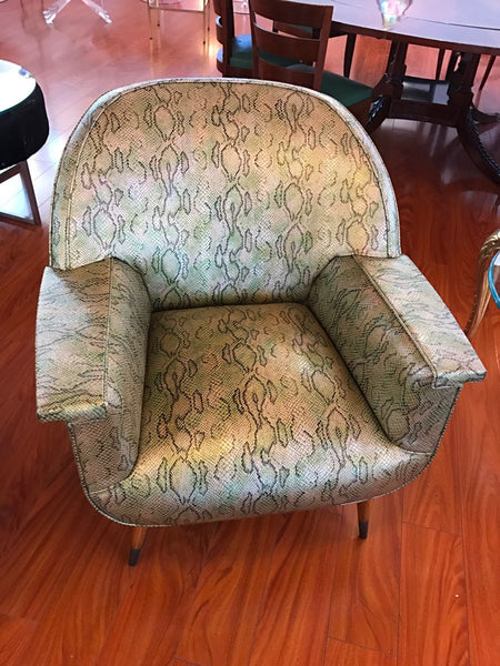 Pair of Italian Mid Century Modern Club Chairs With Faux Snake Skin