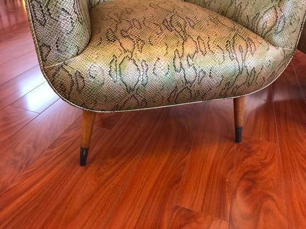 Pair of Italian Mid Century Modern Club Chairs With Faux Snake Skin