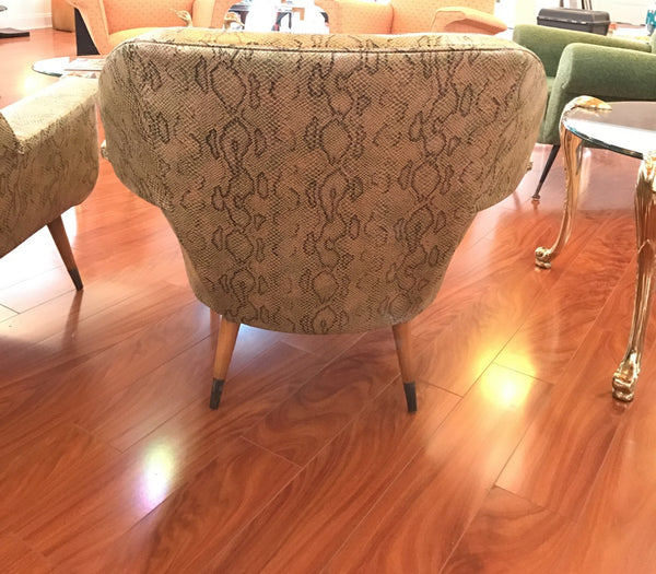 Pair of Italian Mid Century Modern Club Chairs With Faux Snake Skin