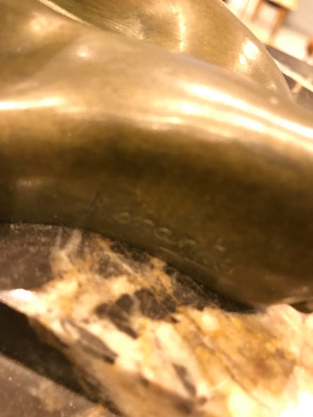 Signed French Art Deco Bronze sculpture of Nude Seated Female