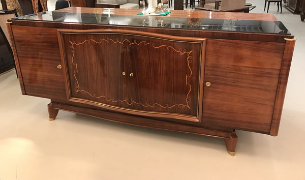 French Art Deco Palisander Buffet with Black Glass Top