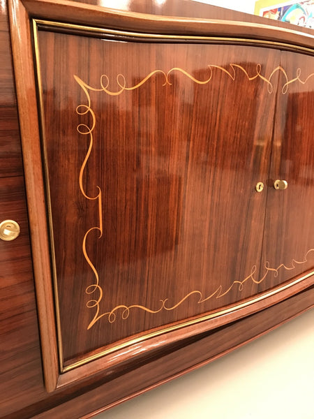 French Art Deco Palisander Buffet with Black Glass Top