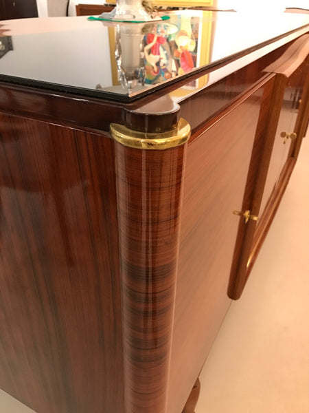 French Art Deco Palisander Buffet with Black Glass Top