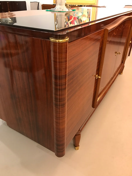 French Art Deco Palisander Buffet with Black Glass Top