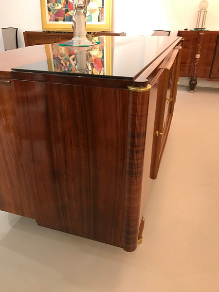 French Art Deco Palisander Buffet with Black Glass Top
