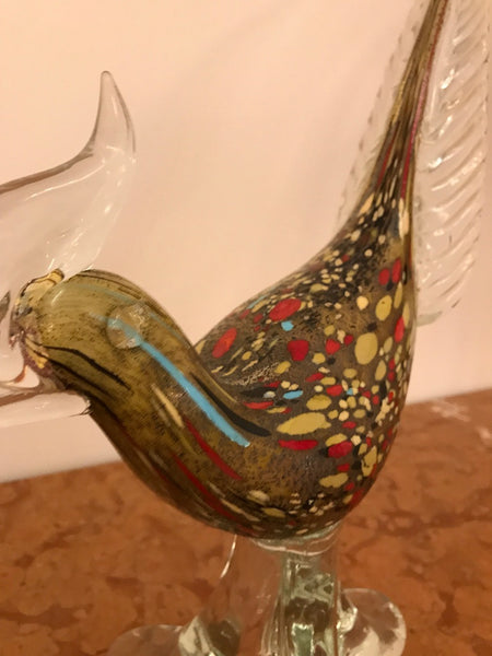Pair of Italian Murano Hand Blown Glass Roosters