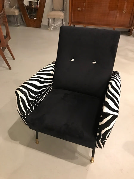 Mid-Century Pair of Metal Club Chairs with Faux Zebra Print