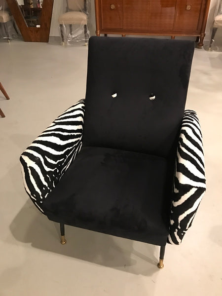 Mid-Century Pair of Metal Club Chairs with Faux Zebra Print