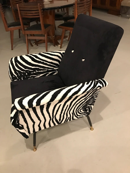 Mid-Century Pair of Metal Club Chairs with Faux Zebra Print