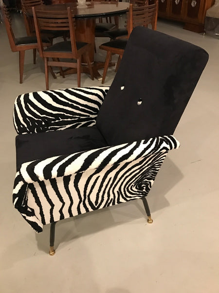 Mid-Century Pair of Metal Club Chairs with Faux Zebra Print