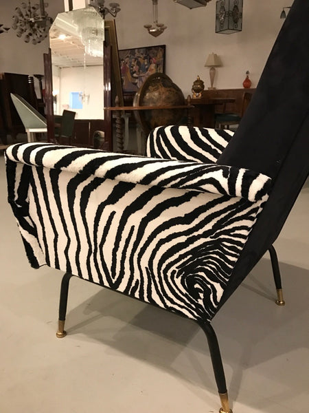 Mid-Century Pair of Metal Club Chairs with Faux Zebra Print