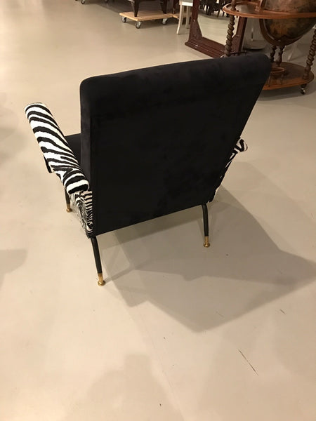Mid-Century Pair of Metal Club Chairs with Faux Zebra Print