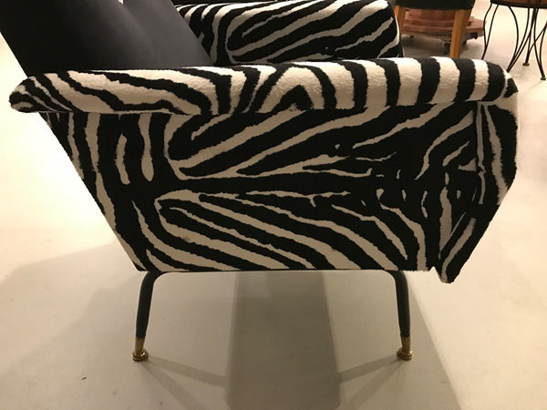 Mid-Century Pair of Metal Club Chairs with Faux Zebra Print