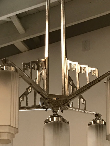 French Art Deco Chandelier with Skyscraper Motif