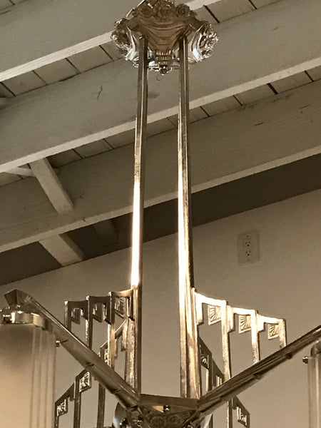 French Art Deco Chandelier with Skyscraper Motif
