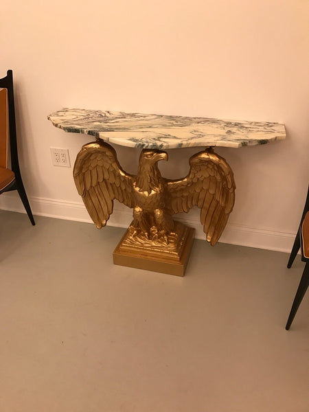 Gilt wood American Eagle Console Table With Marble Top