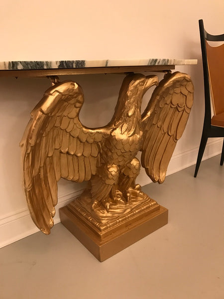 Gilt wood American Eagle Console Table With Marble Top