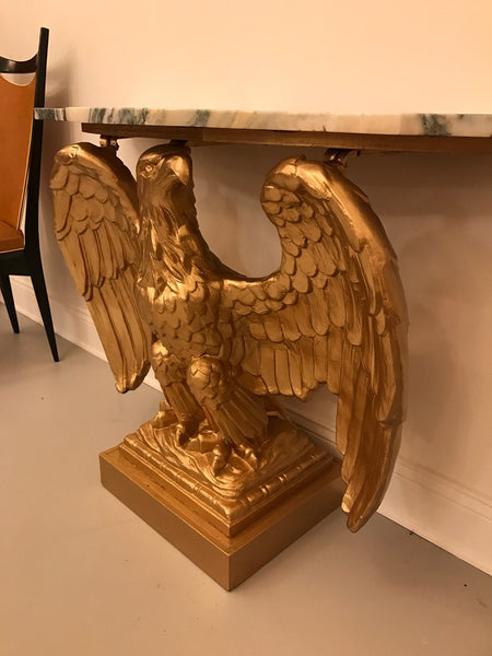 Gilt wood American Eagle Console Table With Marble Top