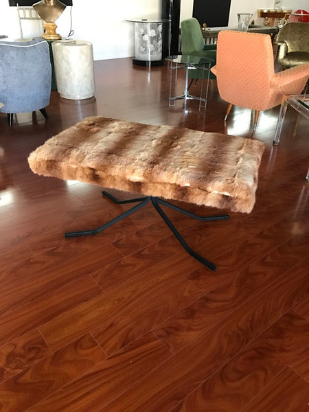 Mid Century Bench Upholstered in Fur