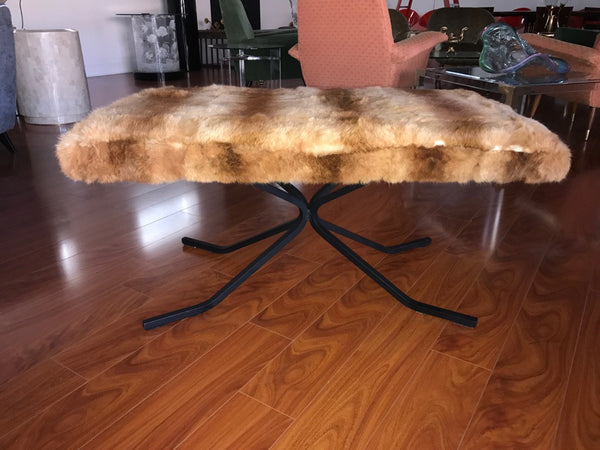 Mid Century Bench Upholstered in Fur