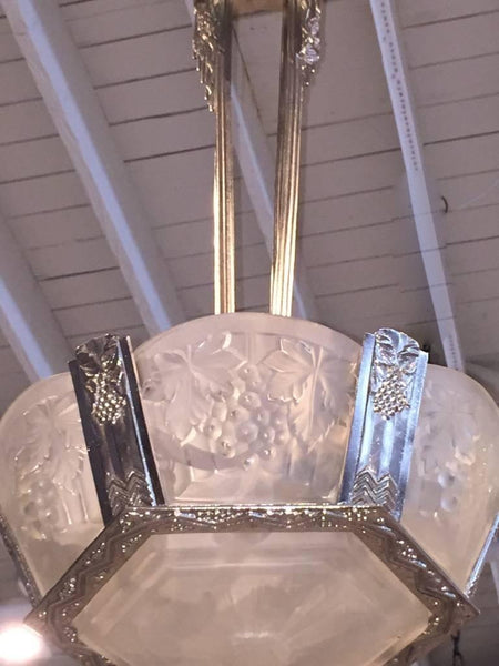 French Art Deco Grape Leaf Motif Chandelier