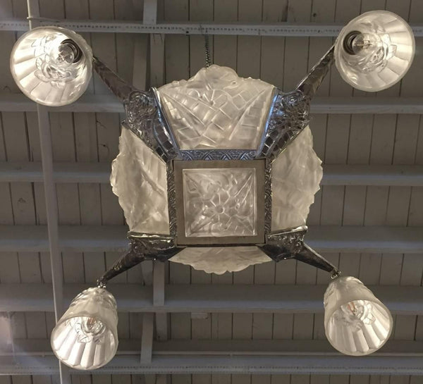 French Art Deco Chandelier Signed by Degue