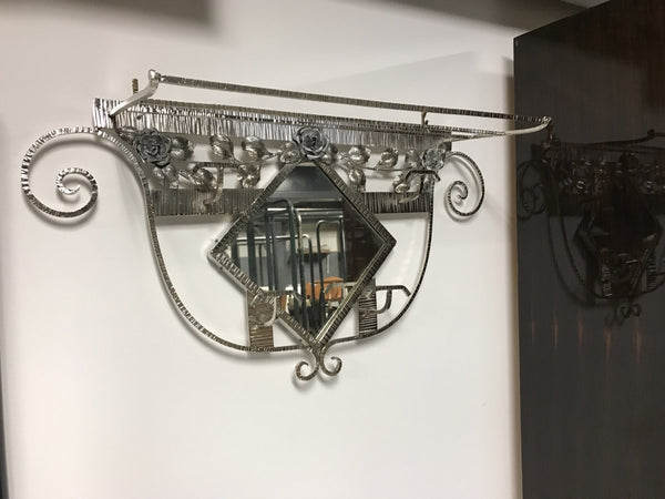 French Art Deco Hanging Coat Rack with Mirror and Hat Rack