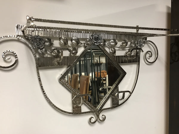 French Art Deco Hanging Coat Rack with Mirror and Hat Rack
