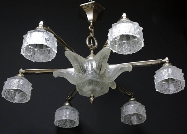 French Art Deco Chandelier by Verrerie Des Hanots