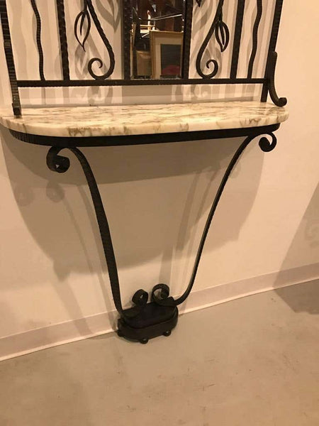 French Art Deco Console Table Having Marble and Mirror