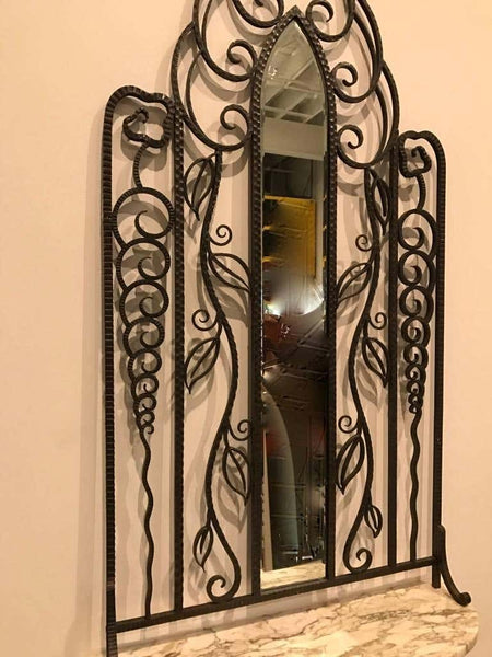 French Art Deco Console Table Having Marble and Mirror