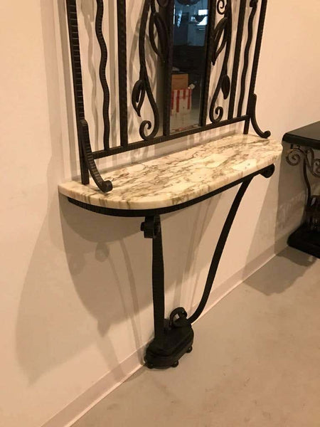 French Art Deco Console Table Having Marble and Mirror