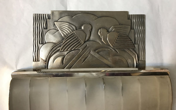 Pair of French Art Deco Sconces with Geometric Motif by Sabino
