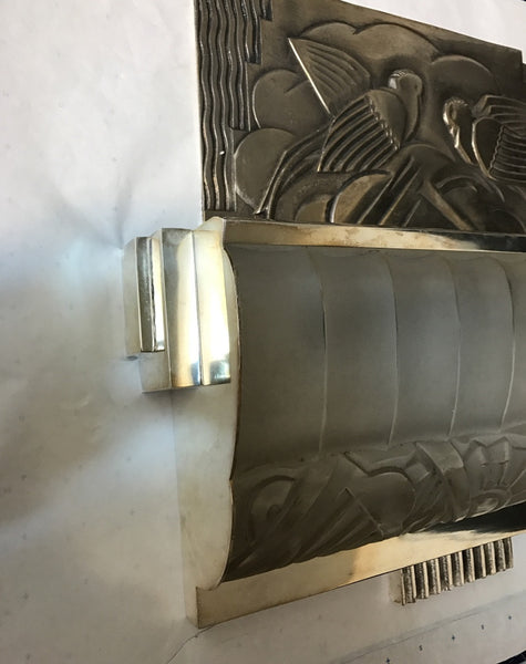 Pair of French Art Deco Sconces with Geometric Motif by Sabino