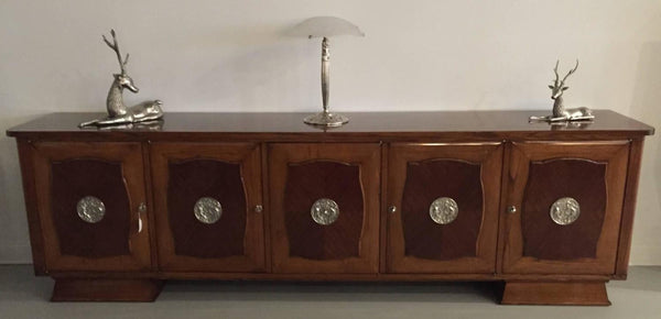French Art Deco Five-Door Buffet with Silver Plaques
