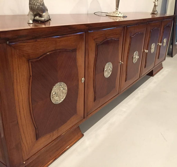 French Art Deco Five-Door Buffet with Silver Plaques