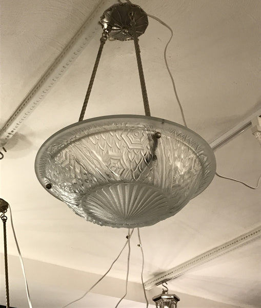 French Art Deco Pendant Chandelier by Schneider