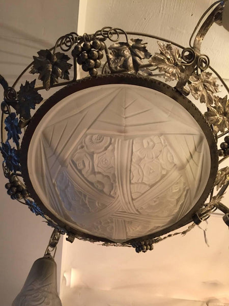 French Art Deco Chandelier with Grapes Motif
