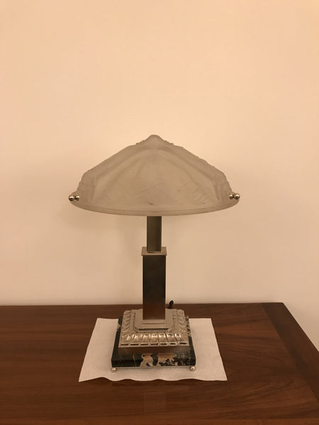 French Art Deco Geometric & Seahorse Table Lamp Signed by Muller Frères