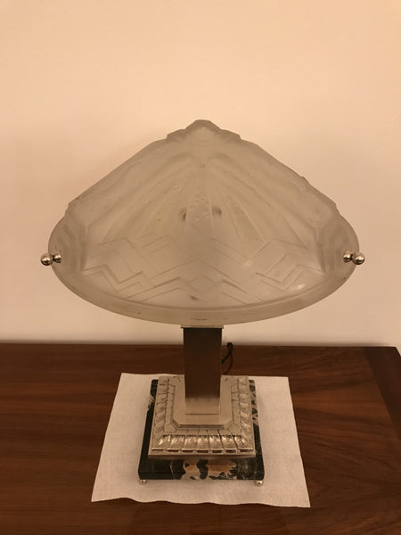 French Art Deco Geometric & Seahorse Table Lamp Signed by Muller Frères