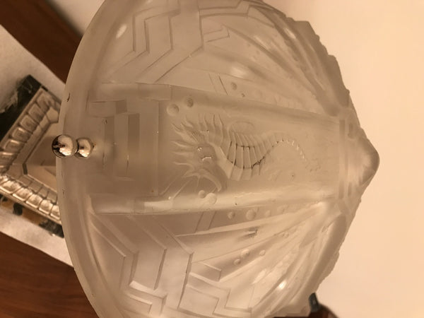 French Art Deco Geometric & Seahorse Table Lamp Signed by Muller Frères