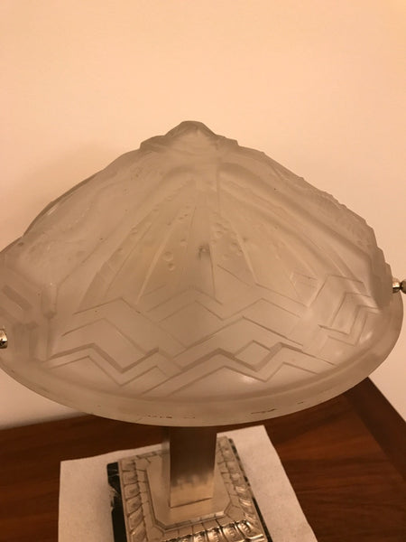 French Art Deco Geometric & Seahorse Table Lamp Signed by Muller Frères