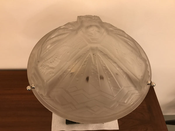 French Art Deco Geometric & Seahorse Table Lamp Signed by Muller Frères