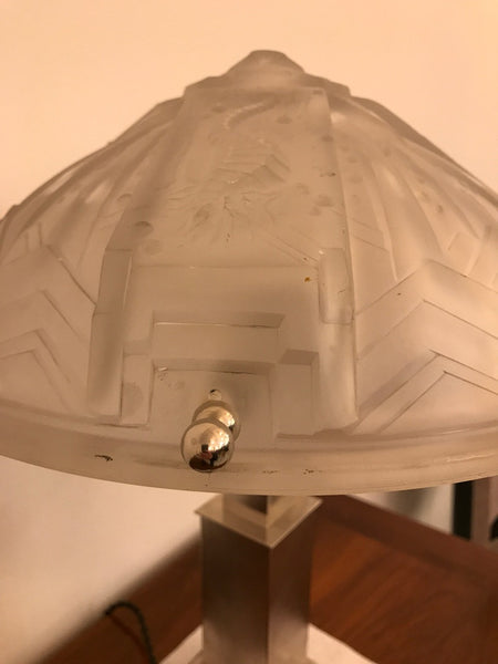 French Art Deco Geometric & Seahorse Table Lamp Signed by Muller Frères