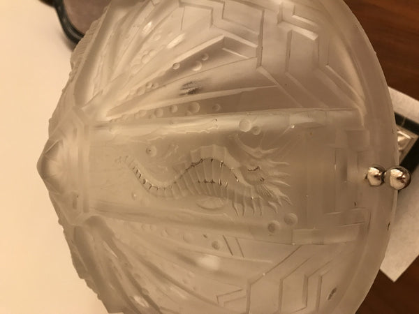 French Art Deco Geometric & Seahorse Table Lamp Signed by Muller Frères