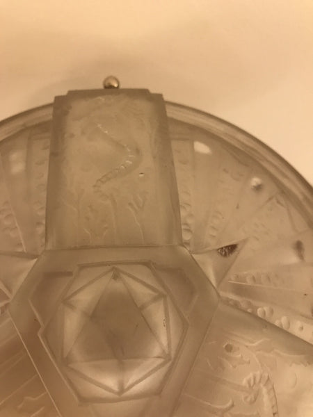 French Art Deco Geometric & Seahorse Table Lamp Signed by Muller Frères