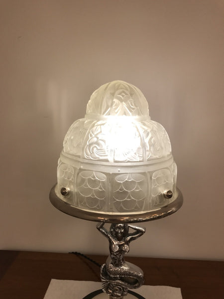 French Art Deco Mermaid Table Lamp by Genet Et Michon