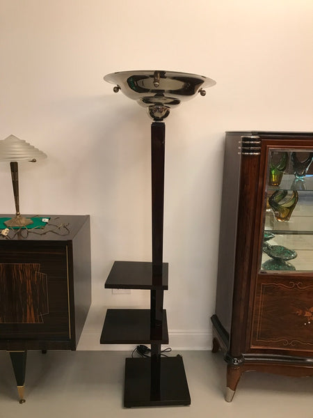 French Mid Century Chrome and Wood floor Lamp